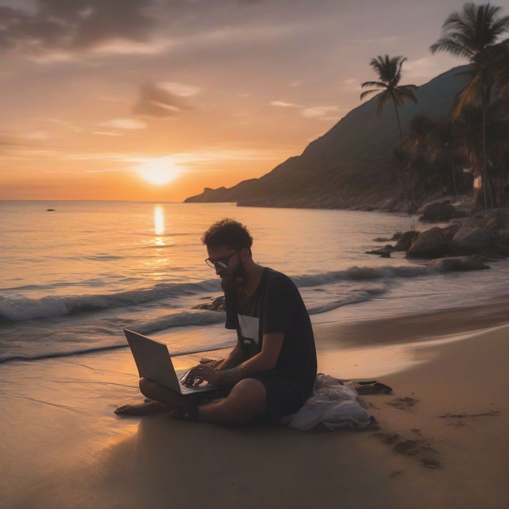 Digital Nomad Working on Laptop