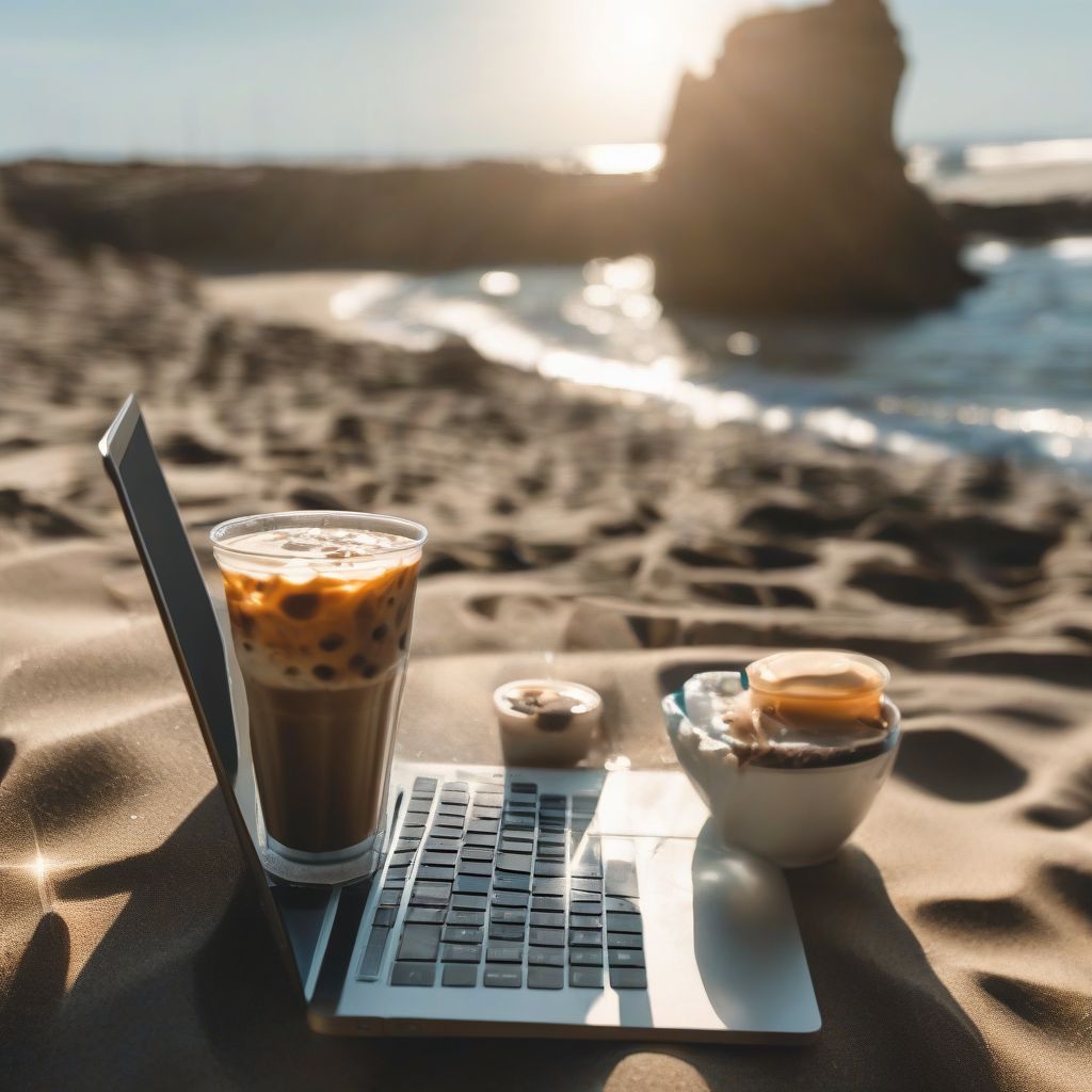 Digital Nomad Working on Beach