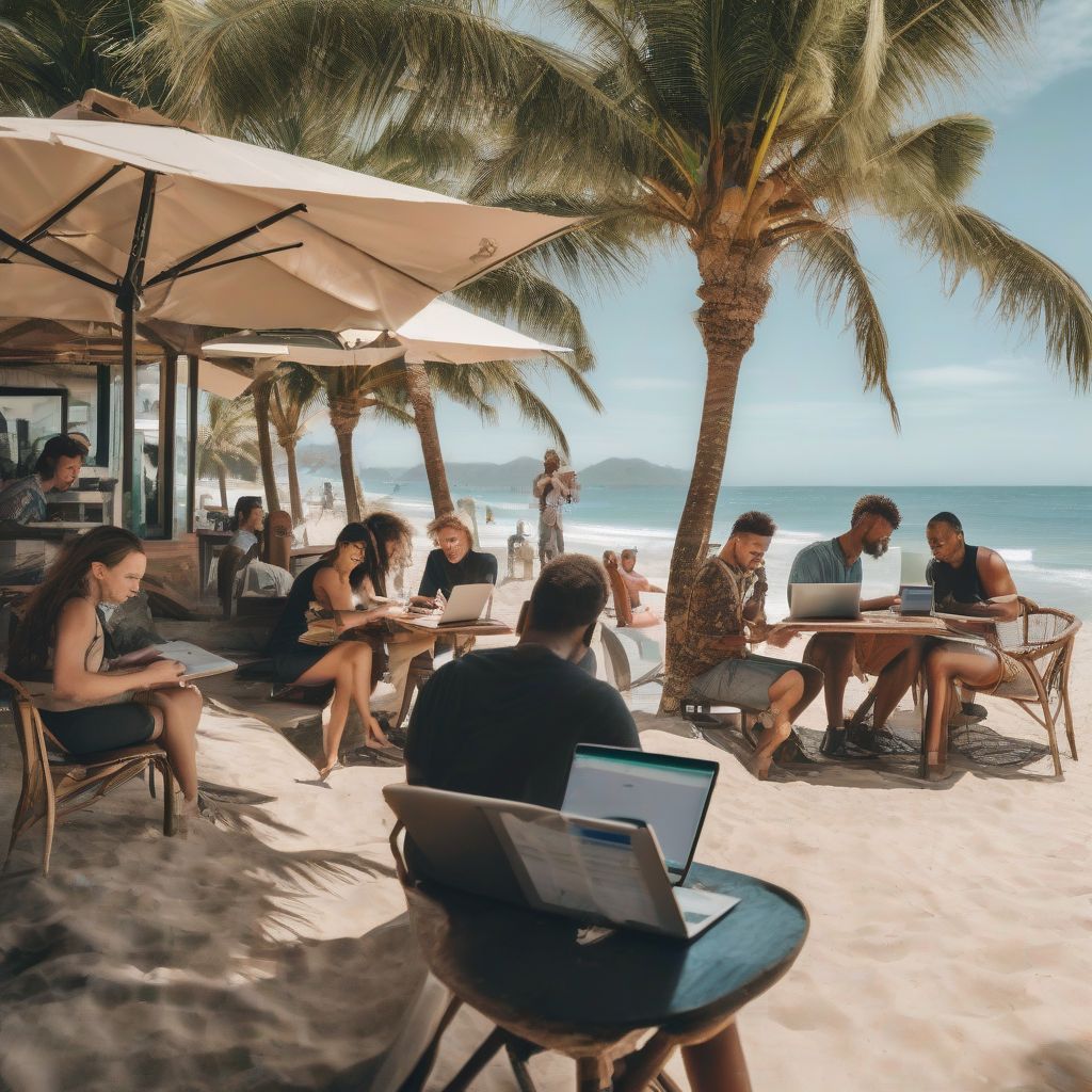 Digital Nomads Working on the Beach